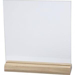 Glazen plaat met houten voet, afm 15,5x15,5 cm, dikte 28 mm