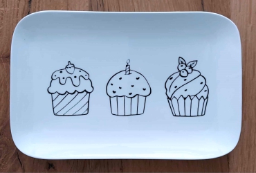 Schaal plat met opdruk "muffins"