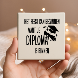 Vinyl sticker passend op een tegeltje van 10x10cm / Het feest kan beginnen